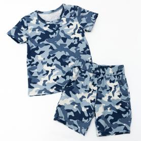 Комплект футболка и шорты с карманами 3069-4Б-КП камуфляж синий  